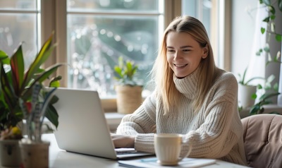 Frau macht Dänisch Einstufungstest online am Laptop