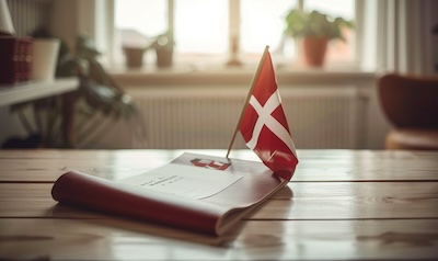 Dänisches Sprachzertifikat Prøve i Dansk auf Schreibtisch